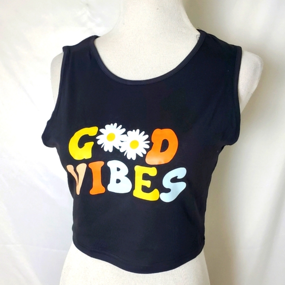 Good Vibes black crop top tank NWOT